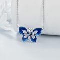 wholesale 925 Sterling Silver Blue Butterfly Heart Knot Pendant Necklace - Cute  for Women-0-2