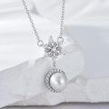 wholesale 925 Sterling Silver Round Freshwater Cultured Pearl & Cubic Zirconia Snowflake Necklace for Women-0-2