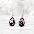 wholesale 925 Sterling Silver Rose Design Teardrop Black Tourmaline Leverback Earrings-0-1