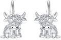 wholesale 925 Sterling Silver Highland Cow Sunflower Dangle Stud Leverback Hoop Earrings-0-4