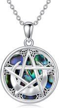 wholesale 925 Sterling Silver Abalone Shell Triple Moon Goddess Pentagram Pendant Necklace-0-0