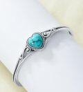 wholesale 925 Sterling Silver Turquoise Native American Boho Adjustable Heart Bracelet Cuff for Women (Size: 6-8)-0-5