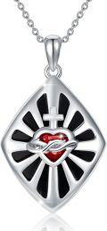 wholesale 925 Sterling Silver Red Heart & Cross Pendant Necklace with Black Onyx and White CZ Stones for Women/Men-0-0