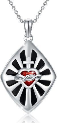 wholesale 925 Sterling Silver Red Heart & Cross Pendant Necklace with Black Onyx and White CZ Stones for Women/Men-Black Onyx Cross necklace