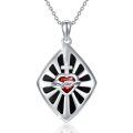 wholesale 925 Sterling Silver Red Heart & Cross Pendant Necklace with Black Onyx and White CZ Stones for Women/Men-0-0