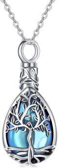 wholesale 925 Sterling Silver Blue Moonstone Tree of Life Tear Drop Keepsake Urn Necklace for Ashes - Memorial Jewelry-0-0