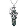 wholesale 925 Sterling Silver & Natural Moss Agate Wolf Necklace – Unique Dendritic Stone, Guardian Crystal for Luck & Happiness, 18+2 Chain-0-0