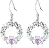 wholesale 925 Sterling Silver Birthstone Claddagh Celtic Knot Dangle Earrings for Women-Silver June