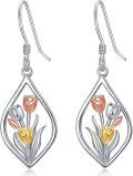 wholesale 925 Sterling Silver Tulip Drop Earrings with Gold and Rose Tone Accents-0-0