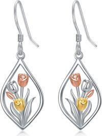 wholesale 925 Sterling Silver Tulip Drop Earrings with Gold and Rose Tone Accents-Tulip