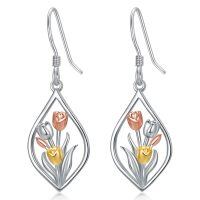 wholesale 925 Sterling Silver Tulip Drop Earrings with Gold and Rose Tone Accents-Tulip