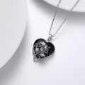 wholesale 925 Sterling Silver Heart Shaped Black Onyx Rose and Fox Pendant Necklace-0-2