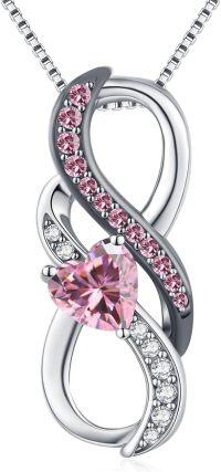 wholesale  925 Sterling Silver White Gold Plated Heart Birthstone Necklace with Infinity Symbol for Women, Hypoallergenic Romantic Gift-10-October