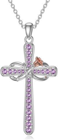 wholesale 925 Sterling Silver Birthstone Rose Flower Infinity Cross Necklace for Women-06-Jun-Alexandrite