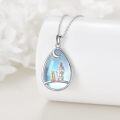 wholesale 925 Sterling Silver Teardrop Pendant with Moon and Stars Design Featuring Girl & Cat Motif on Blue Mother of Pearl Background-0-3