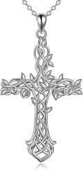 wholesale 925 Sterling Silver Celtic Knot Vine Leaf Cross Pendant Necklace Religious s for Women and Men-0-0