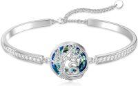 wholesale 14K White Gold Plated 925 Sterling Silver N Initial Letter Bracelet with Blue Crystal Tree of Life Charm 2.5g 7.2 Chain Adjustable-Tree of Life Initial S