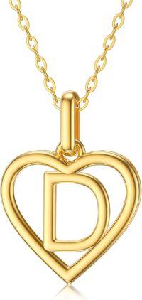 wholesale 14K Gold Heart Initial Pendant Necklace, 58.5% Pure Solid Gold, Hypoallergenic Nickel-Free, Elegant Gift for Women-D
