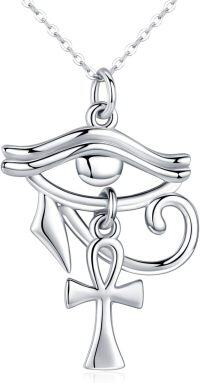 wholesale 925 Sterling Silver Egyptian Eye Of Horus & Ankh Cross Charm Pendant Necklaces For Women/Men  45cm Chain Length-Silver