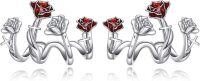 wholesale 925 Sterling Silver Red Rose Cross Stud Claw Earrings Gothic Cuff Jewelry for Women Gifts-rose