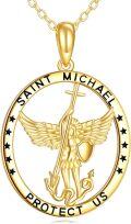 wholesale 14K Gold Saint Michael Pendant with Blue Opal Stone and Anchor Design - Catholic Protection Amulet Necklace for Men & Women (18 + Extender)-0-6