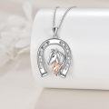 wholesale 925 Sterling Silver Horseshoe with Two Horse Heads Pendant Necklace s for Women and Girls-0-4