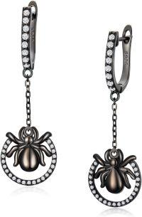 wholesale 925 Sterling Silver Spider Drop Earrings - Black & White Crystal Gothic Jewellery Gift for Her-D-Black Spider