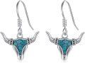 wholesale 925 Sterling Silver Turquoise Bull Head Western Drop Earrings for Women-0-0
