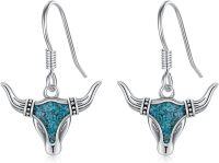 wholesale 925 Sterling Silver Turquoise Bull Head Western Drop Earrings for Women-Western Cow