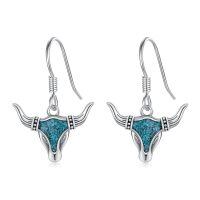 wholesale 925 Sterling Silver Turquoise Bull Head Western Drop Earrings for Women-Western Cow