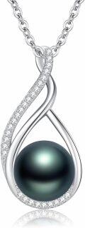 wholesale 925 Sterling Silver Teardrop Shape Tahitian Black Pearl & Cubic Zirconia Pendant Necklace for Women's s-0-0