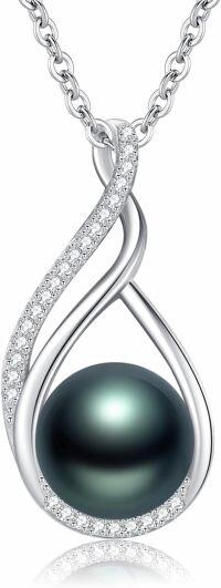 wholesale 925 Sterling Silver Teardrop Shape Tahitian Black Pearl & Cubic Zirconia Pendant Necklace for Women's s-Silver