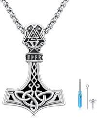 wholesale Sterling Silver Viking Necklace with Mjolnir Yggdrasil Wolf Deer Raven Dragon Pendant Norse Jewelry Gifts-A06 - Thors Hammer Urn Necklace