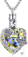 wholesale 925 Sterling Silver Multicolor Crystal Heart Pendant with Butterflies and Dragonfly Design Cremation Jewelry for Ashes Memorial Gifts for Women-0-0