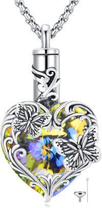 wholesale 925 Sterling Silver Multicolor Crystal Heart Pendant with Butterflies and Dragonfly Design Cremation Jewelry for Ashes Memorial Gifts for Women-Butterfly