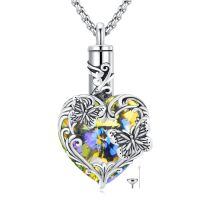 wholesale 925 Sterling Silver Multicolor Crystal Heart Pendant with Butterflies and Dragonfly Design Cremation Jewelry for Ashes Memorial Gifts for Women-Butterfly