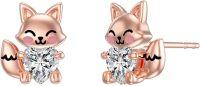 wholesale 925 Sterling Silver Pink Crystal Love Heart Fox Stud Earrings for Girls and Women-April