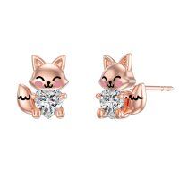 wholesale 925 Sterling Silver Cute Fox Holding Heart Earrings Wholesale Pink-April
