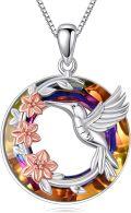 wholesale 925 Sterling Silver Rainbow Crystal Hummingbird Flower Pendant Necklace for Women-0-0