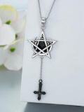 wholesale 925 Sterling Silver Pentagram Pendant Necklaces with Black Onyx and Cross Charm s for Women Men-0-3