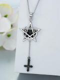 wholesale 925 Sterling Silver Pentagram Pendant Necklaces with Black Onyx and Cross Charm s for Women Men-0-3