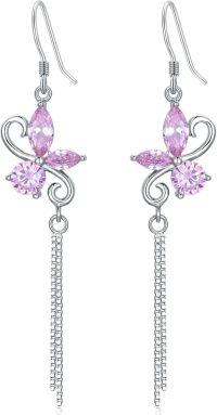 wholesale 925 Sterling Silver Birthstone Butterfly Dangle Earrings for Women-10 Oct - Created Tourmaline