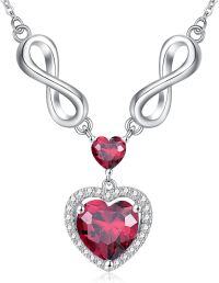 wholesale 925 Sterling Silver 12 Birthstones Infinity Heart Necklace for Women-7-July-Ruby Red