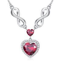 wholesale 925 Sterling Silver 12 Birthstones Infinity Heart Necklace for Women-7-July-Ruby Red