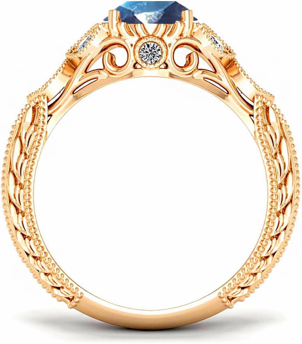 14K Gold Round Cut Gemstone Vintage Engagement Ring for Women 1ct-0-2