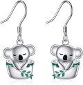 wholesale 925 Sterling Silver Koala Bear Green Enamel Drop Earrings for Women Girls Gifts-0-0