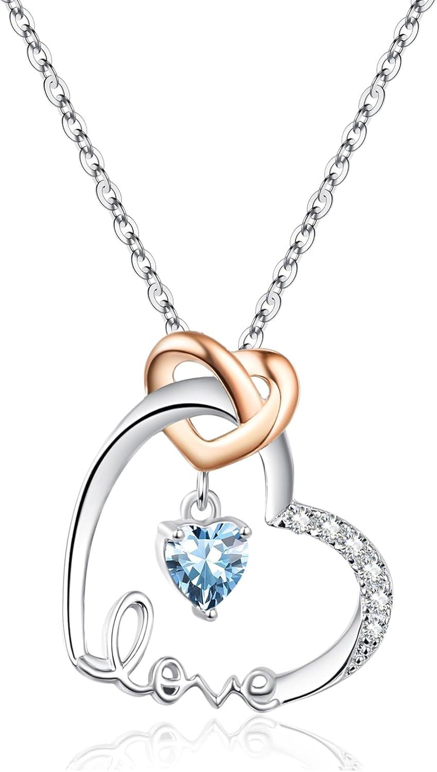 Sterling Silver Birthstone Heart Necklace Pendant for Women-0-0