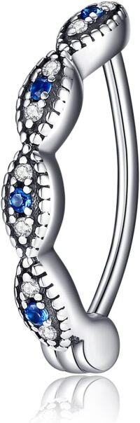 wholesale 925 Sterling Silver with Sea Blue Zirconia Evil Eye Belly Button Ring 12mm 16g-Evil Eye (16G&12MM)