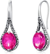 wholesale Sterling Silver Natural Created Gemstone Teardrop Earrings for Mother s Day Women Her Daughter Mom Grandma-07-Jul-Lab Grown Ruby