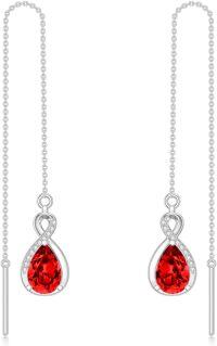 wholesale 925 Sterling Silver 12 Birthstone Infinity Threader Drop Earrings for Women-1-Jan-Garnet Red